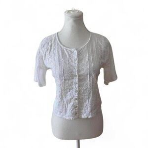 White Lace Button-Up Women's Top